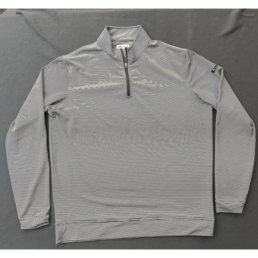 Peter Millar Size Large Perth Stripe Performance 1/4 Zip Black White MEOEK40E